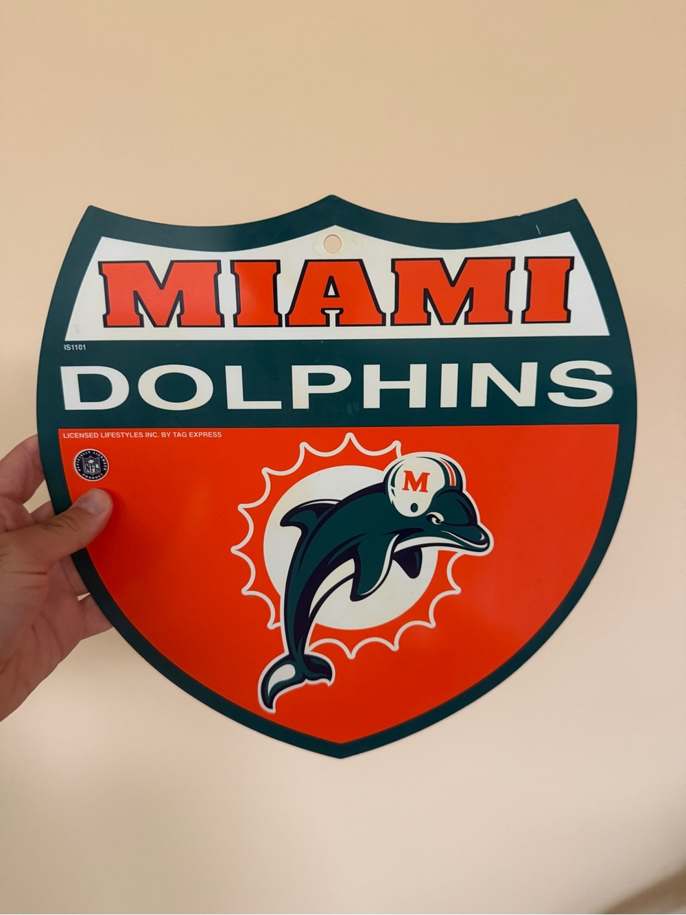 Miami Dolphins Shield Wall Sign - Orange and Teal